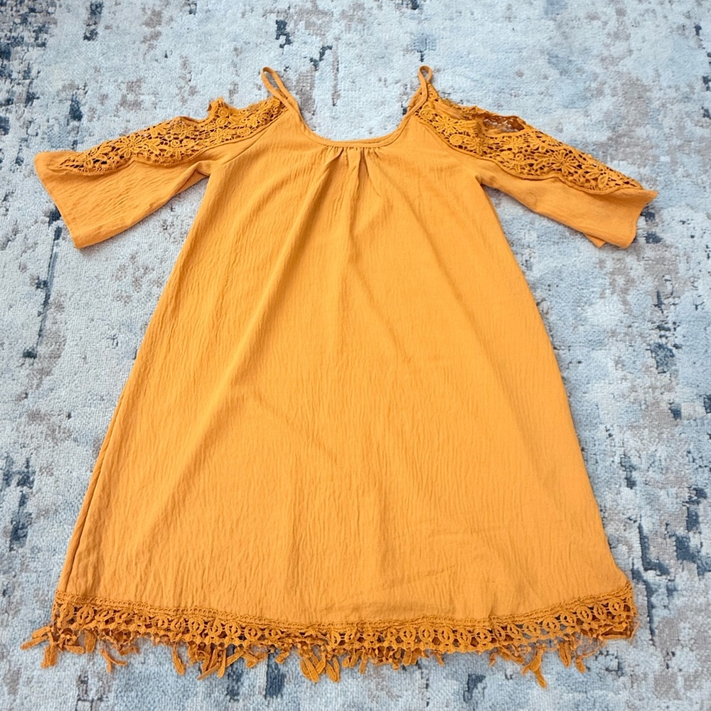 Yellow Cold-Shoulder Boho Dress | Shein | New